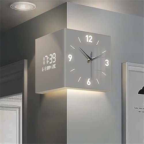 Amazon.co.jp: 掛け時計 コーナー両面デジタル時計 静音 北欧モダン 多